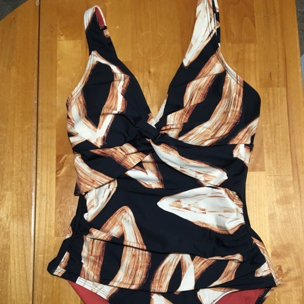 DKNY One-Piece Swimsuit Black and Tan Small NWT